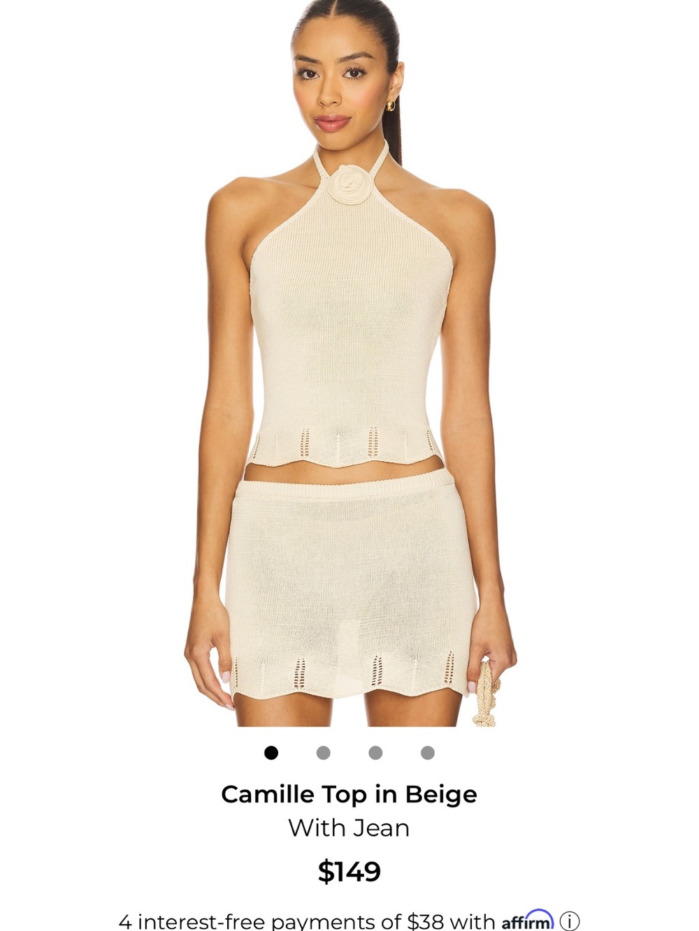 With Jean Beige Halter Rosette Knit Top